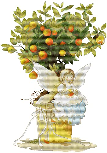 Point de croix kit débutant Enfants et Oranges pour déco salon chaleureuse