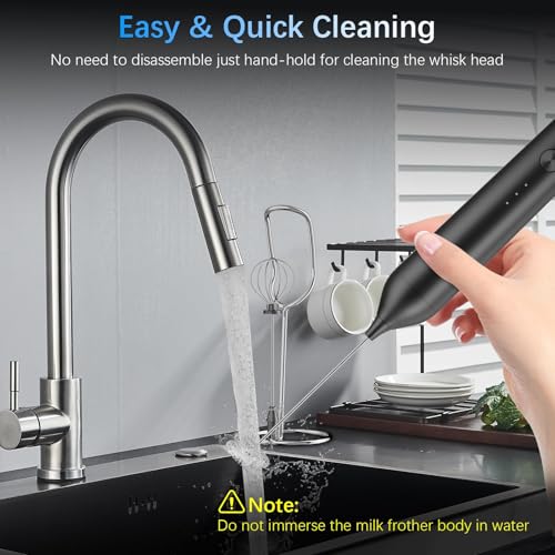Image of Rechargeable Milk Frother with Stand,3-Speed Handheld Coffee Electric Whisk, Detachable Stainless Steel Frother Wand, Coffee Frother & Drink Mixer for Latte, Cappuccino, Hot Chocolate, Egg (Black)