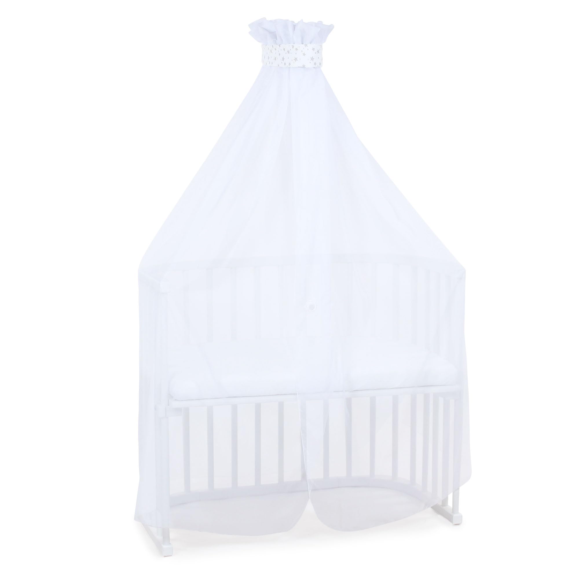 babybay Zanzariera e cielo piqué con nastro adatto per tutti i modelli fino a 96 cm di lunghezza, bianco stelle grigio perla