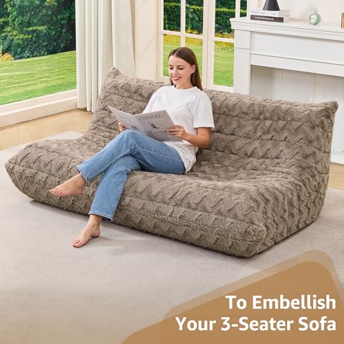 Image of Hobestluk Giant Bean Bag Chair Faux Fur BeanBag Couch for Living Room | Brown Chevron, 3-Seater,Ergonomic Design,Memory Foam,Anti-slip Bottom,No Assembly Required,Decorative Style for Living Room