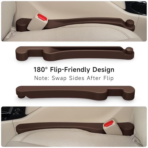 Image of Givifive Car Seat Gap Filler Set of 2, 3IN1 Seat Side Gap Filler Plug with Storage Slot & Hook Function, Soft Foam Universal Fit Car SUV Truck Fill Gap Between Seats Console Organizer(Dark Brown)