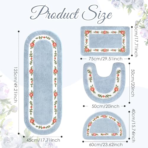 Set de 4 Tapetes Decorativos para Baño Flores Azules miniatura 2