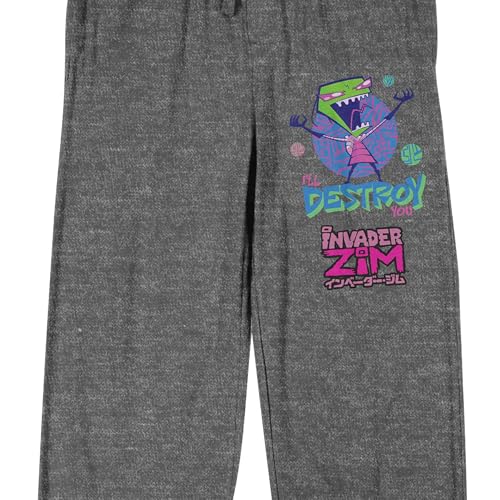 Invader Zim I'll Destroy You Adult Gray Heather Sleep Pajama Pants2
