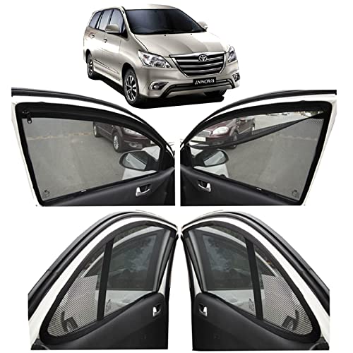 Image of Autofact Magnetic Car Sunshades Compatible with Toyota Innova Old (2004 to 2015) (Set of 4) - Easy Installation, UV Protection, Keeps Car Cool (Front 2 with Zippers, Rear 2 Without Zippers)