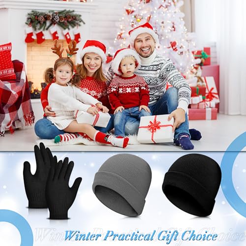 Image of Handepo 60Pcs Kids Winter Beanie and Gloves Bulk Knit Hats Gloves Warm Unisex Cold Weather Winter Gifts for Boy Girl Homeless