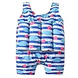 VOSAREA 90CM Badeanzug mit Schwimmhilfe Wal Muster Schwimmanzug Schwimmend Bademode mit Auftrieb Schwimmkraft Sommer Badebekleidung für Kinder Baby Junge Mädchen Blau