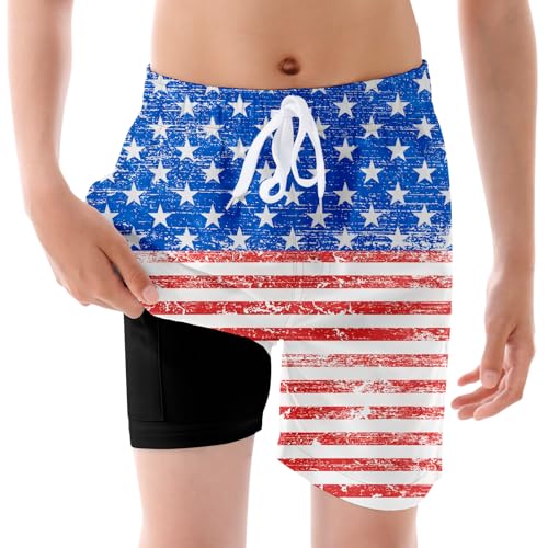 BFUSTYLE Boy Swimming Trunks with Compress Kid Board Shorts Swim Shorts Size 8-10 Years 4th of July Boys Bathing Suits Pool Party
