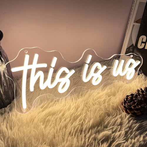 Image of This is us Neon Sign for Photo Wall Decor Wedding Custom Light Up Neon Sign Indoor Bedroom Home Decor LED Neon Signs Large Backdrop Flex Christmas Living Room Girls Boys Gift,USB Warm White 40x16 CM