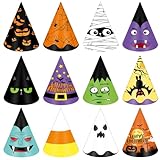 Simlakey 24 Pcs Halloween Paper Cone Hats Witch Pumpkin Ghost Bat Spider Headbands Halloween Party Photo Props Favors(Vintage)