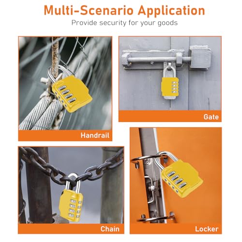 Image of NAGE Locks for Lockers, 4 Digit Combination Lock Resettable, Outdoor Waterproof Locker Locks for Gym School Sports Locker, Fence, Gate, Toolbox, Case, Hasp Storage (1 Pack, Yellow)