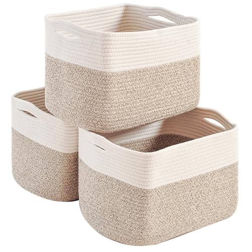 Dcerzxzci Storage Baskets for Organizing 14.8×11×9.5 Off White & Brown