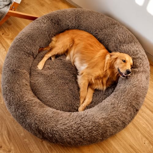 Image of ZEXSAZONE Round Donut Pet Bed for Cats and Puppies Dogs mat, Cozy and Plush, Raised Bedside Support, Both Sides Use Like 2 in 1, Washable, Sizes for Small, Medium Pets. Coffee, Size- 70x70x15 cm