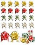 20 Pieces 6 Inch Pull Bows for Gift Wrapping Ribbon Pull Bows for Christmas Wedding Birthday Valentine Ribbon Bows for Wrapping Boxes or Flower Decorations (Red, Green, Gold, White)