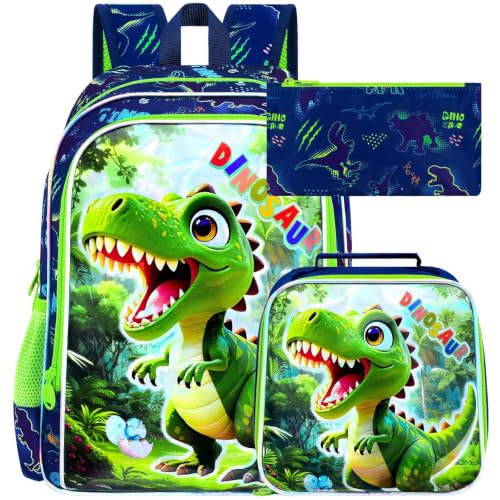 Image of UFNDC 3PCS Boys Backpack,16 inchKids Dinosaur Bookbag with Lunch Box, School Bag for Elementary Toddler