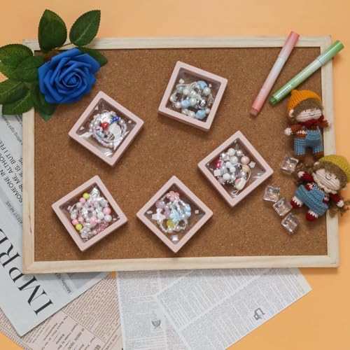 Image of Floating Display Frame, Coin Display Case, Dustproof PE Film Transparent Jewelry Storage Box for Ring Necklace Bracelet, Floating Display Case for Coin, Jewelry per Availability (Medium 10pcs Pink)