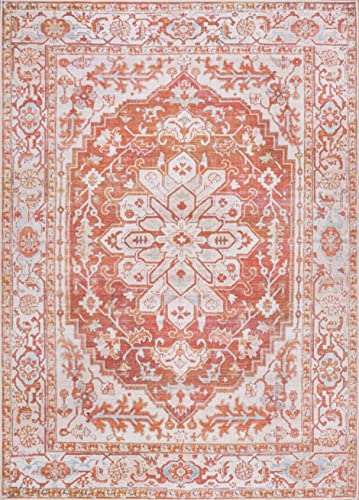 Tapete decorativo naranja y crema 5X8 ft lavable a máquina miniatura 3