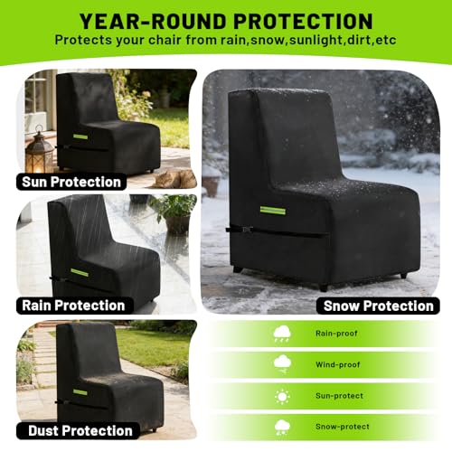 GJCOVYRA Outdoor Recliner Chair Cover, Waterproof Heavy Duty All-Weather Protection 600D Oxford Fabric Covers for Lawn/Garden Recliner Chiar,with Reflective Strip,Black