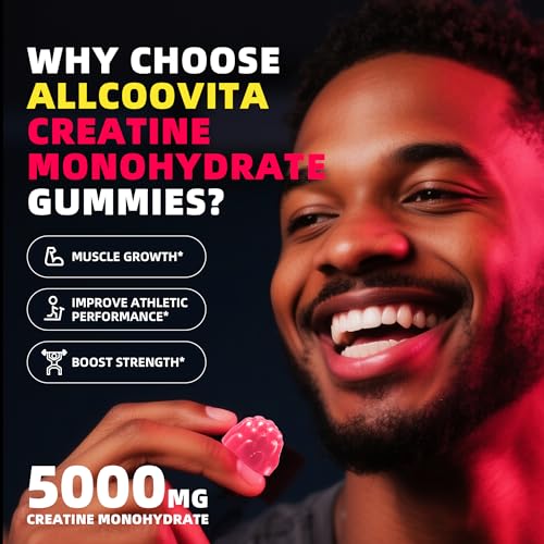 Image of Allcoovita Creatine Monohydrate Gummies for Men & Women. Boost Focus,Strength, and Endurance, Anti-Melting Formula, Vegan, Gluten-Free, Non-GMO,(Pineapple & Watermelon 135 ct)