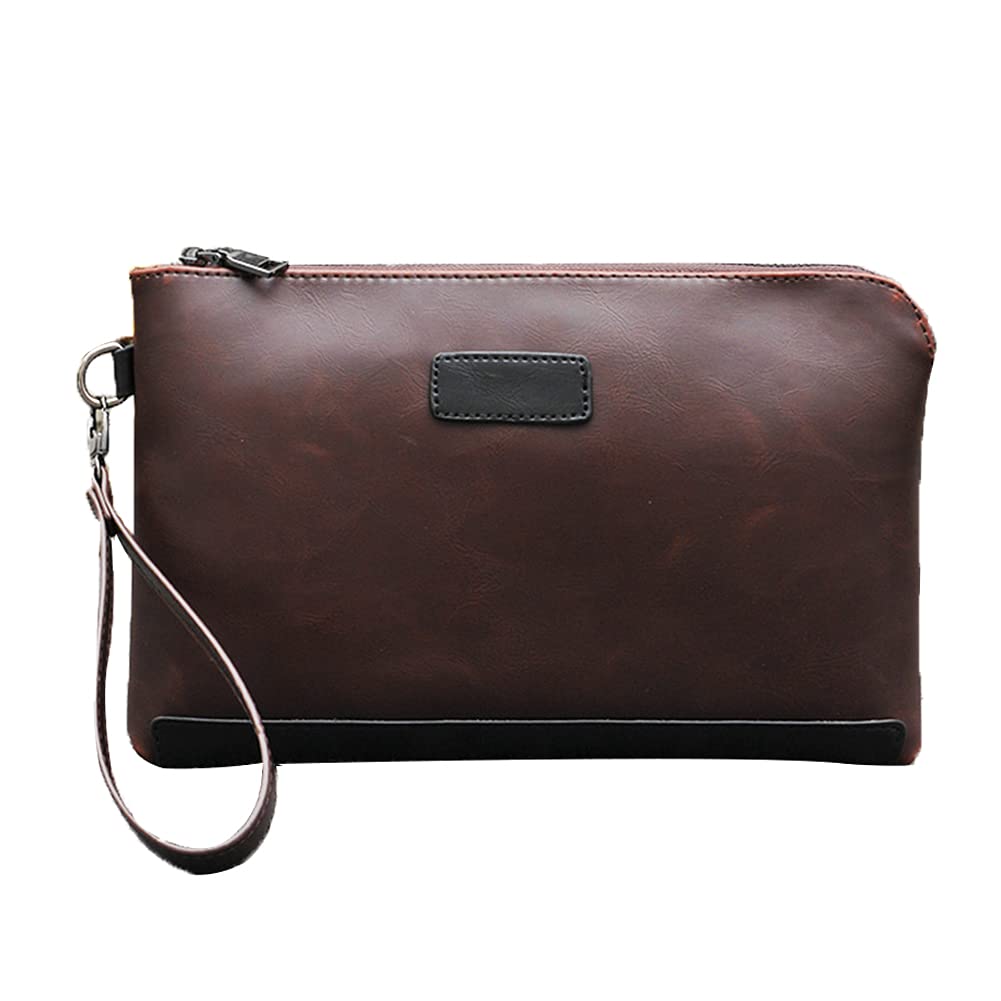 Aouher Vintage Pochette Marrone in Pelle Portafoglio Grande Portatutto Borsetta da Busta con con Cinturino da Polso e Cerniera per tutti i giorni,lavoro,viaggio