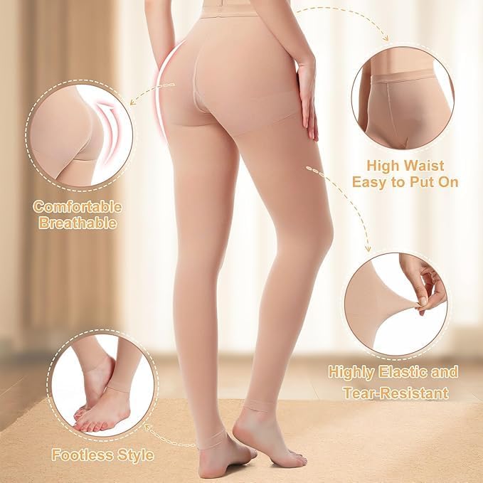 2 Pairs Medical Compression Pantyhose for Women, 20-30mmHg Graduated Support Tight Pants, Opaque Footless - Image 4