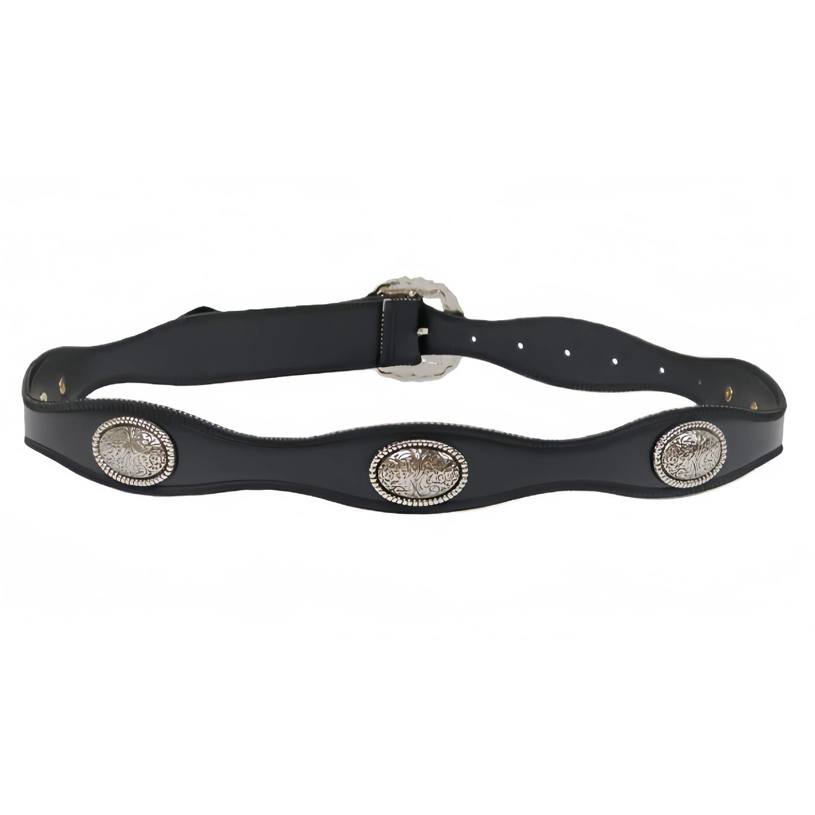 AGUTALITHIC Studded Leather Belt Engraved Floral Oval Rivets Adjustable Waist Strap Y2k Western Buckle Accessories for Women(100cm/39, Black)