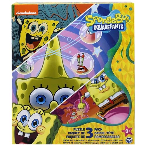 Image of Spongebob Squarepants - 3 in 1 Jigsaw Puzzles for Kids. Great Birthday & Educational Gifts for Boys and Girls. Colorful Pieces Fit Together Perfectly. Great Preschool Aged Learning Gift.