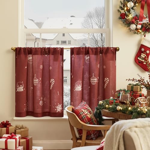 TOPICK Bistrogardine 2er Set Scheibengardinen Küche Landhausstil...