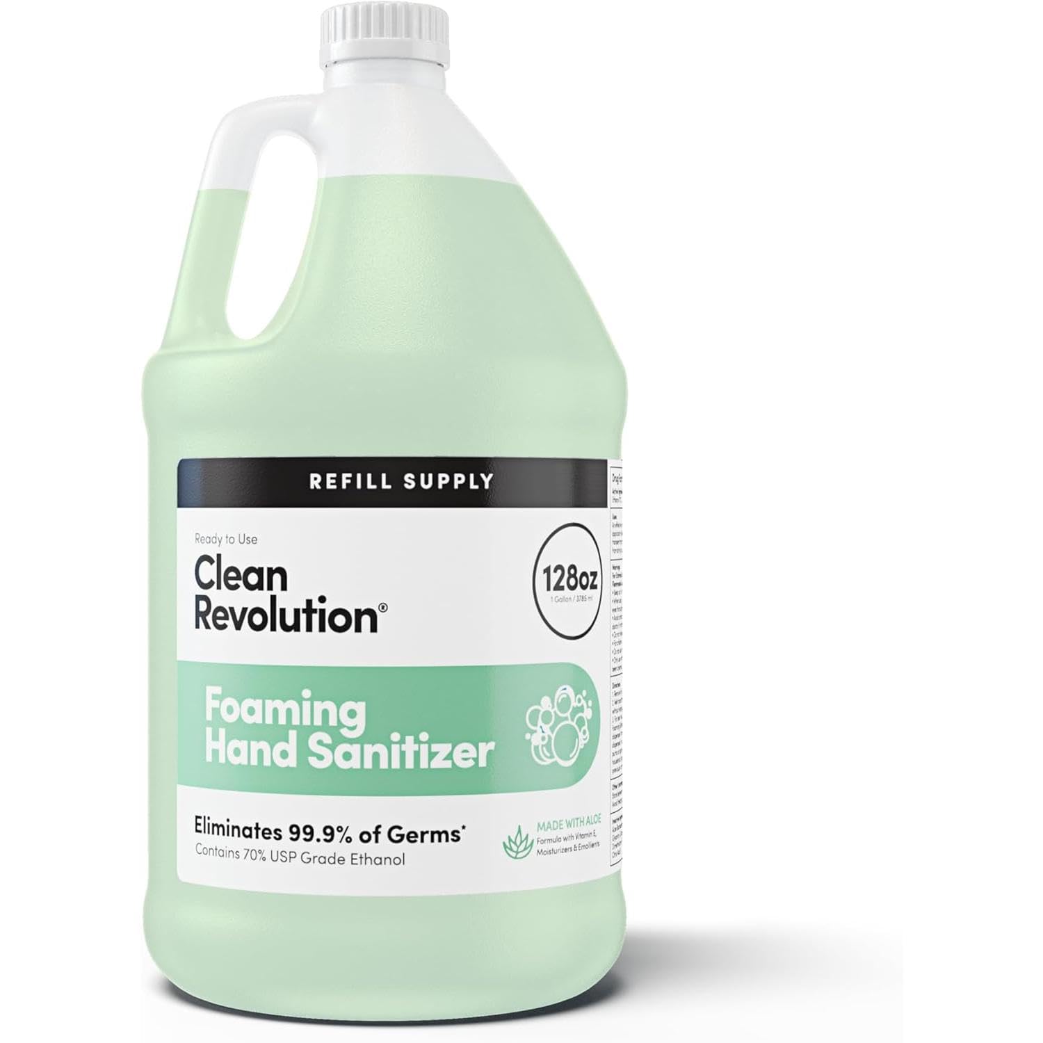 Clean Revolution Foaming Hand Sanitizer, 128 Fl. Oz Refill Supply Container | Eliminates 99.9% of Germs |Gentle &amp; Aloe Enriched | 70% USP Medical Grade Ethanol, Medical Facility Compliant