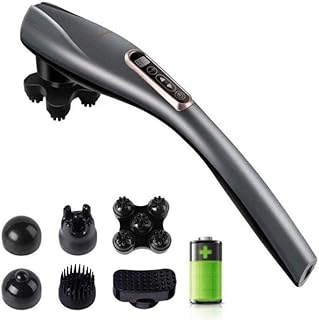 YLQXLV Masajeador Manual, Masajeador Manual \ Cuello \ Cintura \ Hombro \ Tejido Profundo \ para Alivio del Dolor Muscular \ 6 Nodos Intercambiables Masaje De Tejido Profundo,Negro