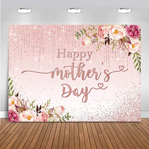 Mocsicka Mothers Day Backdrop Banner 7x5ft Pink Floral Happy Mothers Day Backdrop Decorations Thanks Mothers Day Photo Background Banner Party Decorations