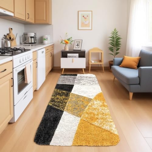 Image of Carpet for Hallway, Kitchen, and Modern Interiors, Cozy Shag Runner for Living Room, Entryway & Office Decor Size 5x7 feet Yellow Mix