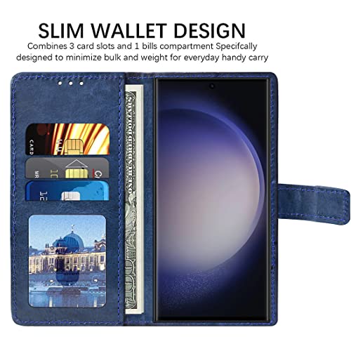Image of Amazon Brand - Solimo Flip Leather Mobile Cover (Soft, Flexible & Kickstand Back case) Compatible for Samsung Galaxy S23 Ultra 5G (Blue)