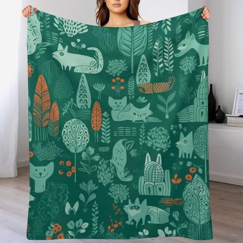 Couverture en flanelle douce et confortable imprimé animaux verts