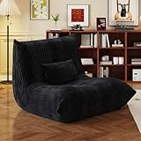 Ucozy Bean Bag Chair with Pillow, Giant Flannal Memory Foam beanbags Lazy Sofa for Audlts Fireside Chair Armless Chair for Living Room Bedroom Dorm Office (Black, Single Sofa)