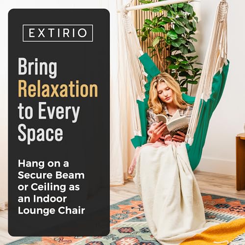 Image of Hanging Hammock Chair Swing - Hanging Chair Outdoor & Indoor - Hammock Swing Chair - Quick & Easy Setup with Hardware Kit - Durable & Spacious Full Body Support - Holds 440 Lbs