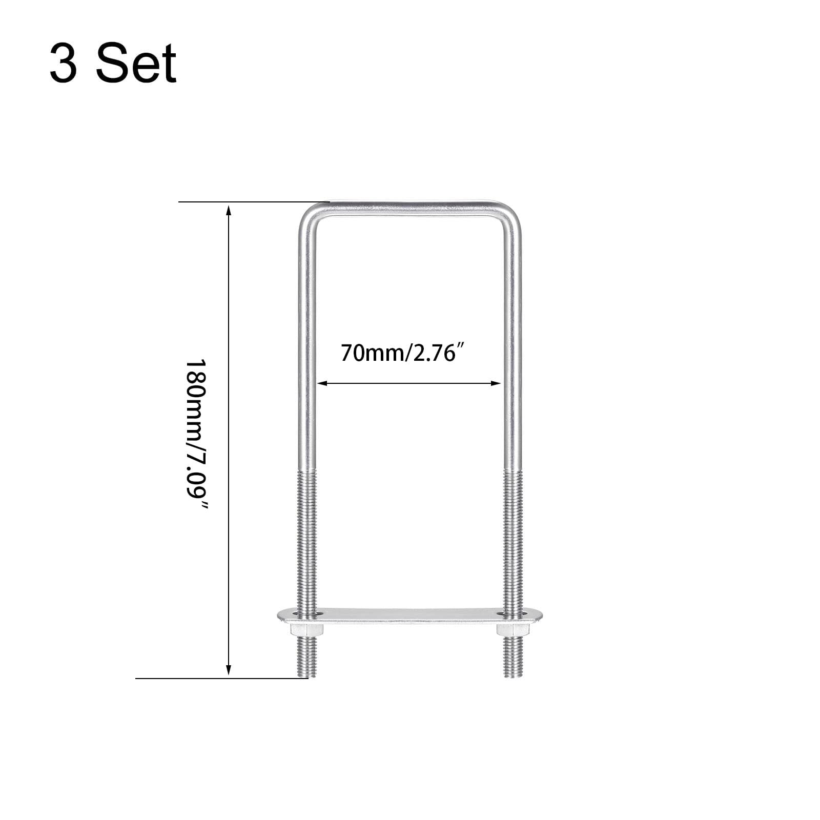 TA-VIGOR M8 Square U-Bolts, 72mm Inner Width 180mm Length 304 Stainless Steel U-Bolts with Nut - Image 2