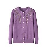 Generisch Strickjacken für Ältere Menschen mittleren Alters und Senioren – Rundhalspullover für Alte Damen Leichter Pullover Geblümte Langarmjacke Eleganter Mantel für Oma Oberteile für Mütter Lila S