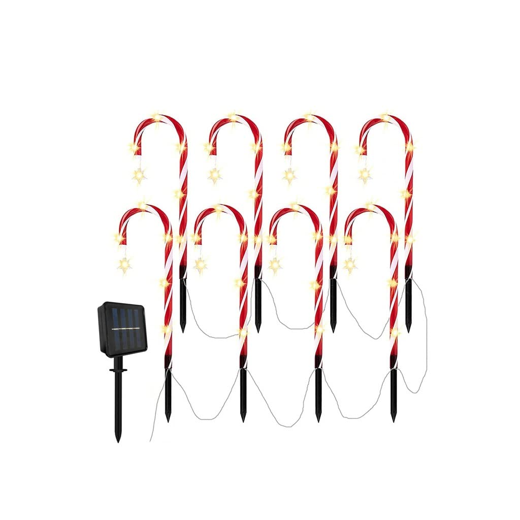 VUIKLCty Eight-pack Solar Christmas Crutches Ground Plug Lights Outdoor Plug-in Candy Cane Lawn Landscape Lights