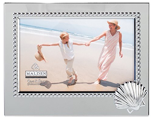 Malden International Designs Vacation Memories Sea Shell Silver Beaded Metal Picture Frame, 4x5, Silver