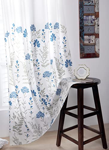 Image of Tranquebar Curtain Co. Window Curtains 5 Feet, 60-65% Room Darkening, Blue Floral Print, Cotton Curtains for Window, Cotton Curtains 5 Feet Long Set of 2, BackTab Loops, Mazzo (152 cm) - Set of 2