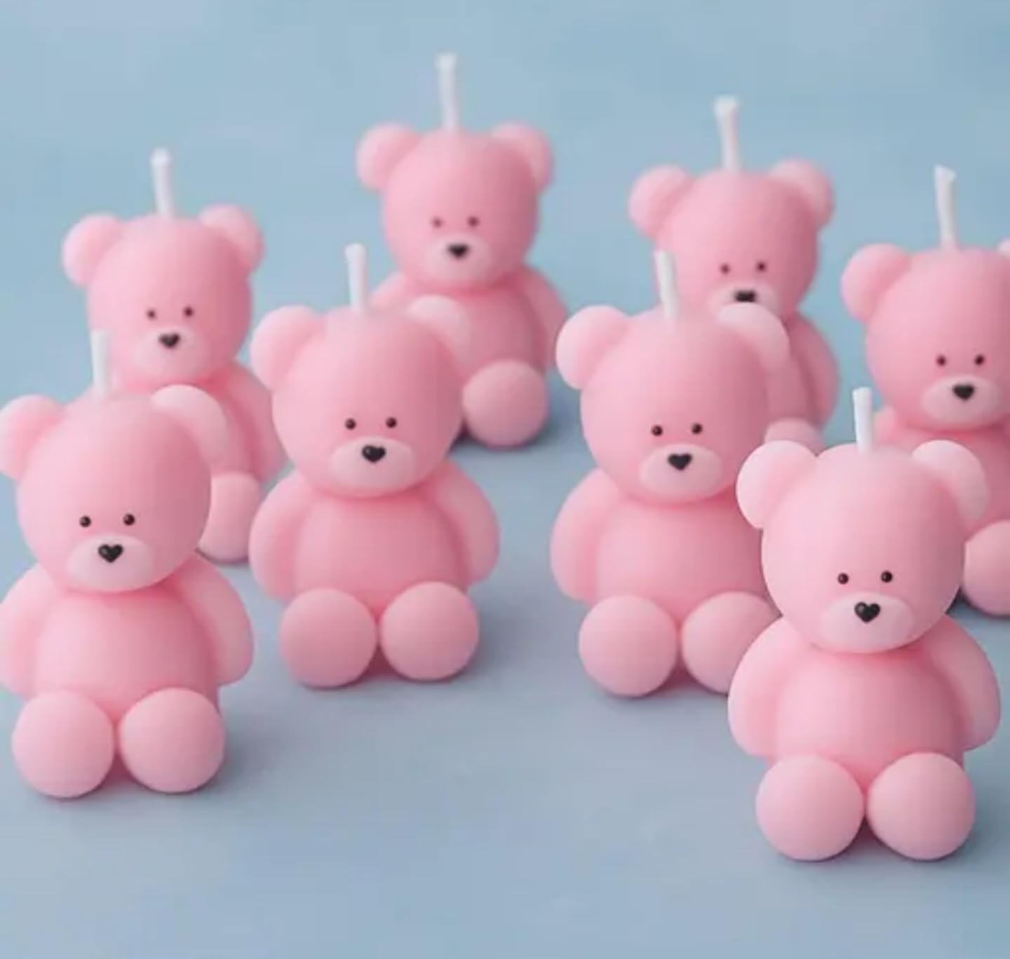 Różowe świeczki urodzinowe z misiem, dekoracyjne ozdoby na tort, upominki na baby shower, zestaw 8 szt