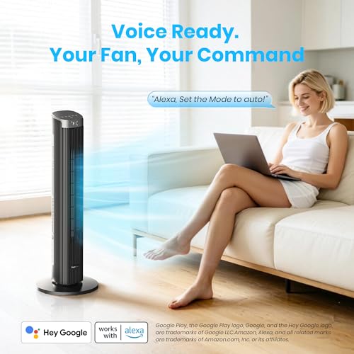 Pureborne Tower Fan for Bedroom, 23dB, 90°oscillating, Smart Control, Black - image 3