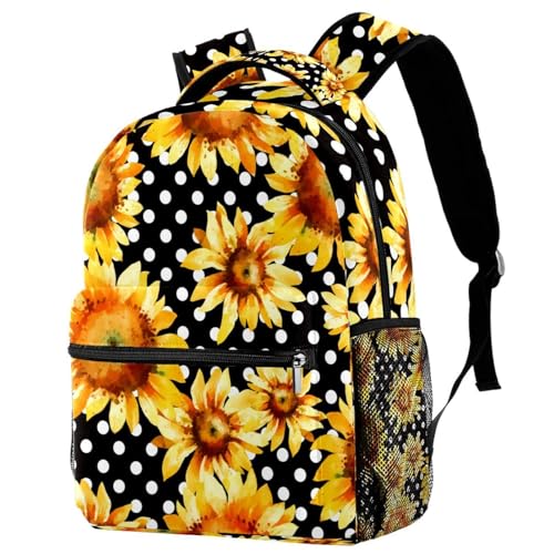 Sac à dos d'école tournesols vintage et pois pour filles et adolescents 29x20x40cm