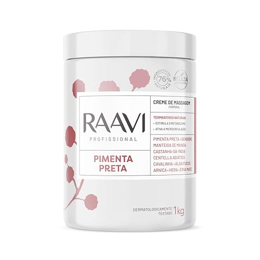 Raavi - Creme de Massagem Firmador Colágeno Vegetal e Q10 1 Kg Raavi Creme De Massagem De Pimenta Preta Termoativo 1Kg