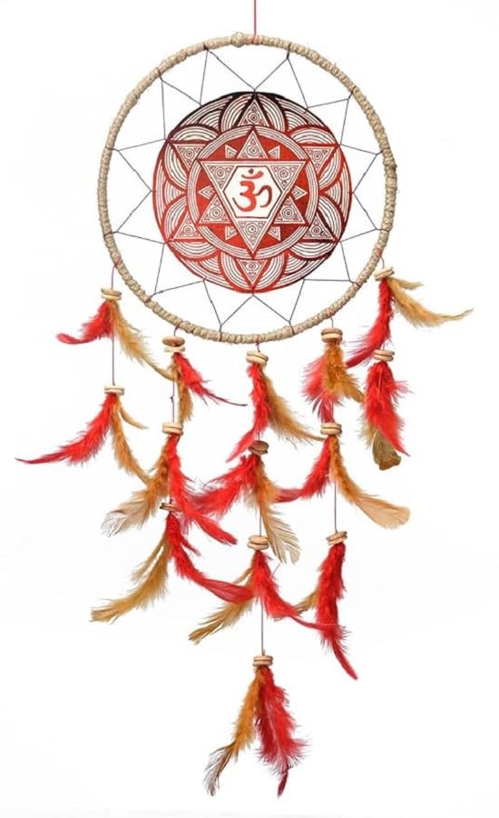 Handmade Om Dream Catcher for Good Luck, for Home & Office Decor, Bedrooms, Gifting (Pack of 1), Maroon