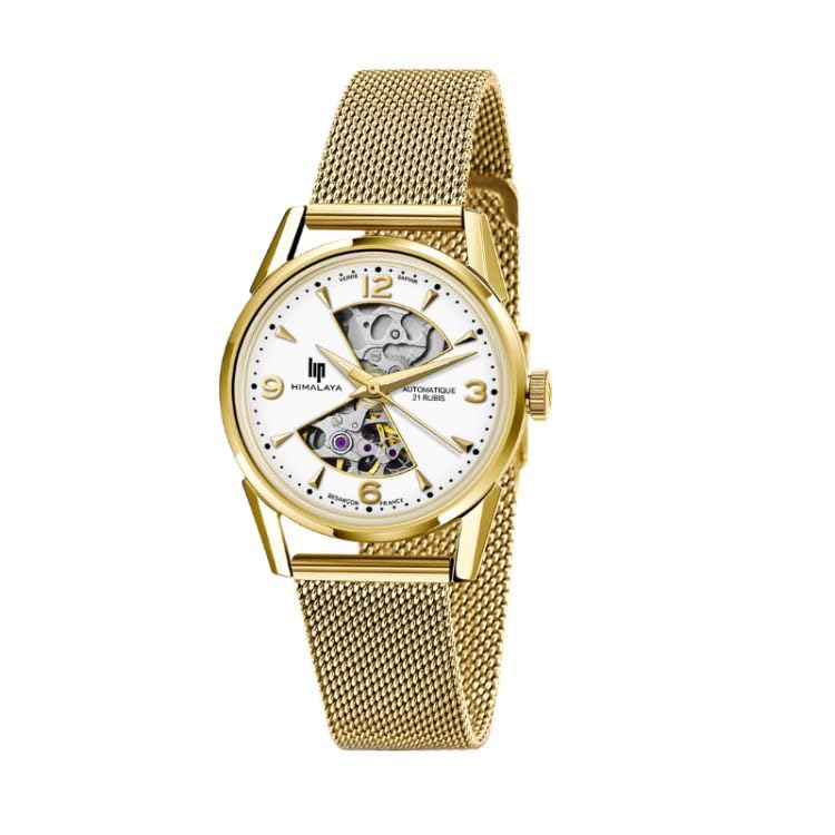 Montre Lip Himalaya 33mm Sablier dore mécanique squelette automatique de luxe