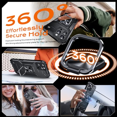 Image of Anqrp Heavy Duty Case for iPhone 16 Pro Case with Enhanced Ring Holder Grip Stand, Military Grade Shockproof Rugged Drop Protective Silicone Hard Slim iPhone 16 Pro Phone Case Cover, Matte Black