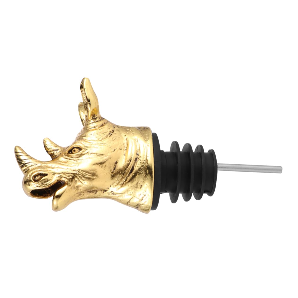 Cabilock Rhino Head Wine Pourer and Bottle Stopper Creative Zinc Alloy Wine Caps for Parties Bars and Restaurants Unique Golden Design for