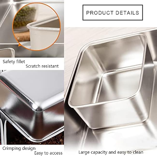 Stainless Steel Seasoning Box with Lid and Holder Tray, 6 Compartments Rectangle Masala Dabba Spice Container, Indian Masala Box Organizer Set for Kitchen Condiment Storage (6 Compartments)