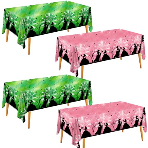 4 Pack Pink and Green witchThemed Tablecloth Witch Disposable Table Cover for Pink and Green Party Decorations 54 x 108 Inches